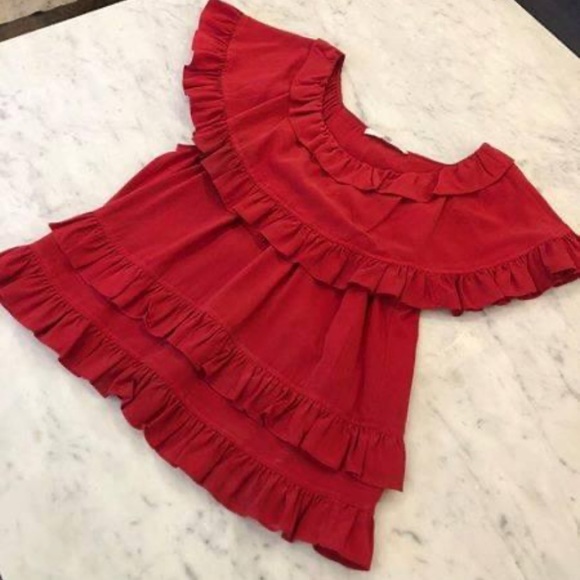 TIBI RED RUFFLE TOP - Picture 2 of 2